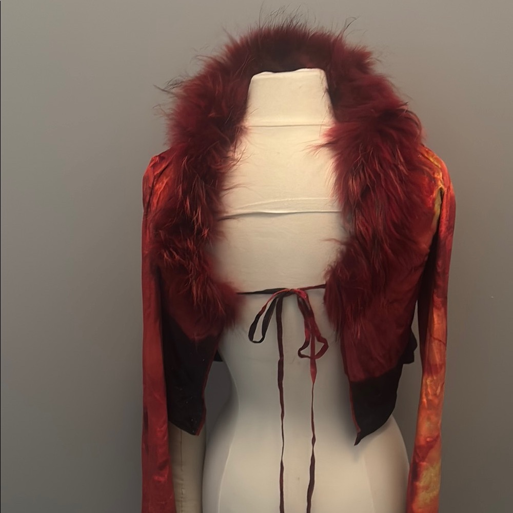 Cavalli (Made in Italy) Red Fur Trimmed Bolero Jacket